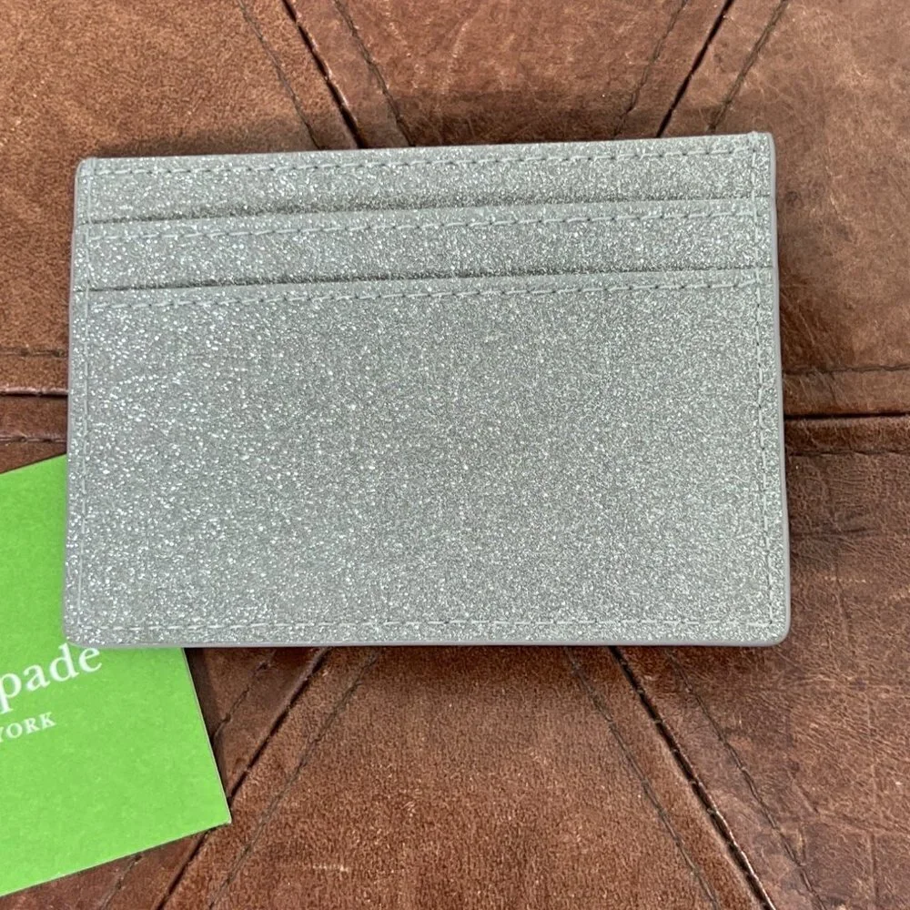 KATE SPADE Glimmer Slim Card Holder in Silver Gray NWT